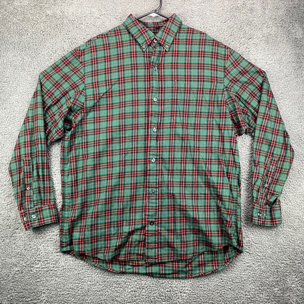 Duluth Trading Co Mens L Plaid Long Sleeve Button Down Shirt 88% Cotton 10% Wool